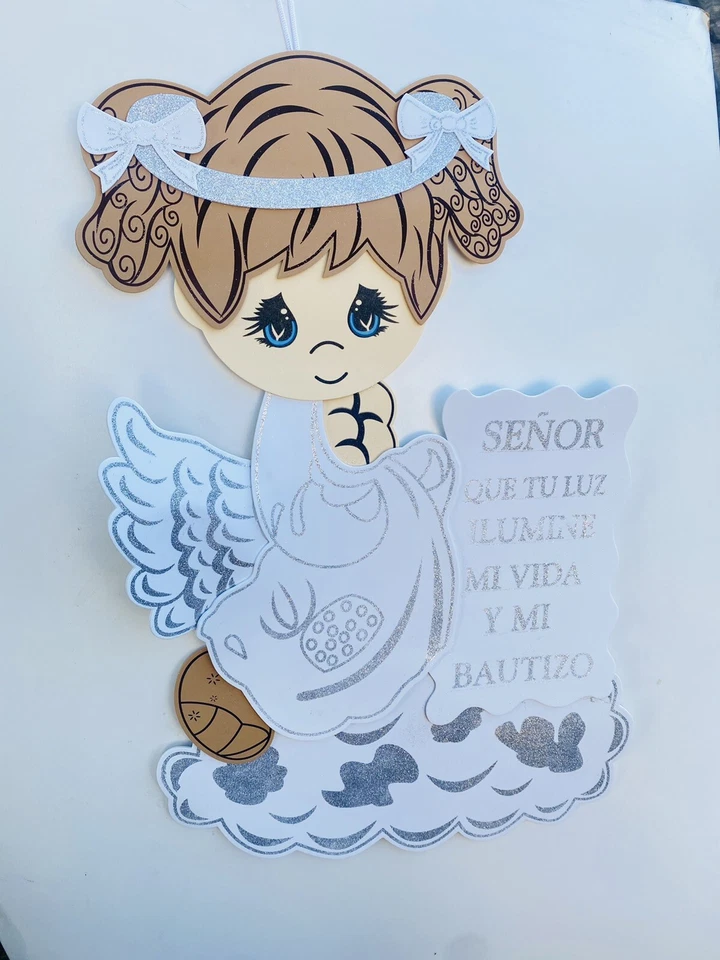 Banner de bautizo niña Mi Bautizo decoración de pared blanco/plateado pancarta bautizo GRANDE Foto 4 de 4