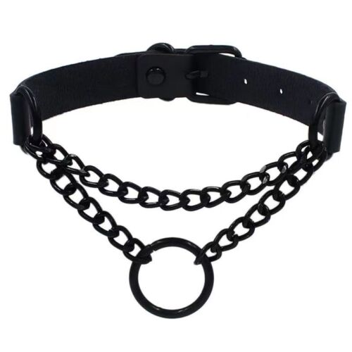 Collana girocollo uomo donna punk gotico pelle nera punta rivetto o ring collare - Foto 9 di 49