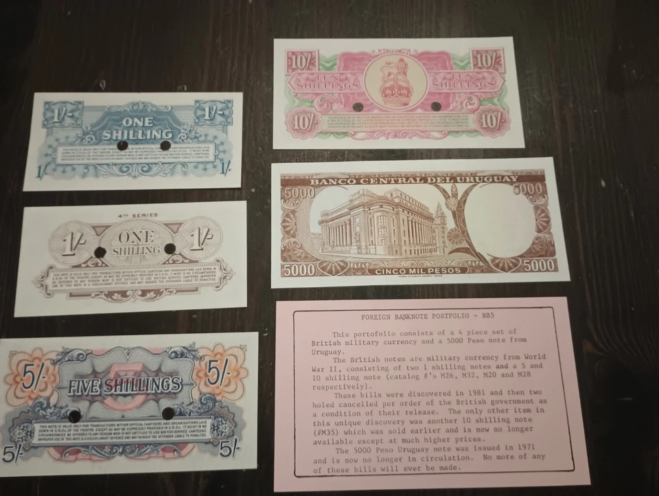 Moneda militar británica 2 agujeros cancelada + billete de 5000 pesos de Uruguay Foto 2 de 4