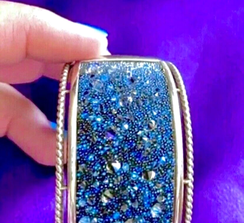 PULSERA CON BISAGRAS BRIGHTON CRISTAL ROCKS MEDLEY AZUL DRUSY+CRIST SWAROVSKI EN MUY BUENA CONDICIÓN❤NOTA Foto 3 de 4