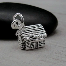 Silver 3D Log Cabin Charm - Country Cottage Charm - Rustic Lodge Charm