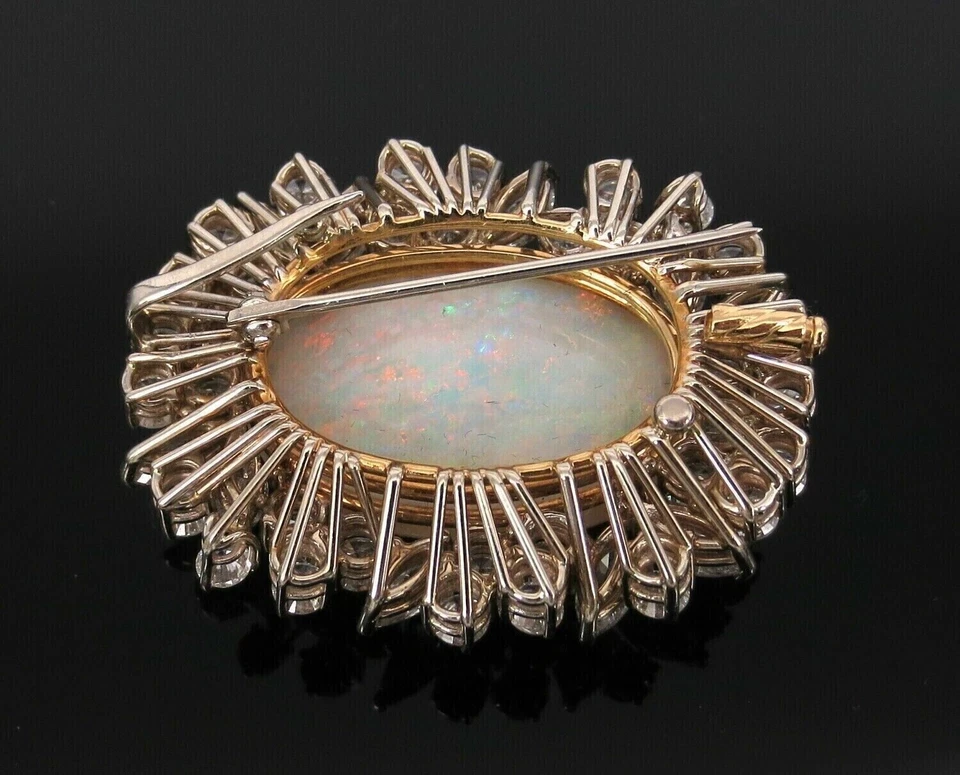 Broche vintage de ópalo de fuego simulado de corte ovalado de 5 quilates enchapado en oro amarillo de 14 quilates Foto 4 de 4