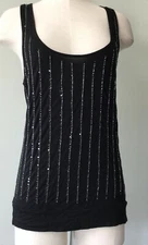 Twenty One Beaded And Sequins Round Neck Top Size XS Black Sleeveless New
