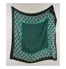 MAXMARA SILK 90cm Large Square Scarf Head Hair Neck Wrap Black Green 35" Shawl