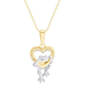 Authentic Frog in Heart Pendant 18" Necklace in 14K Yellow Gold Plated 925 Sterling Silver