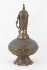 Old Indian Brass Surahi Intricate Hand-Etched Designs Home Decor Collectible