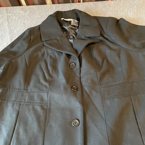 K jordan black 30% wool tweed long single breasted trench overcoat womens 5X - Picture 3 of 9