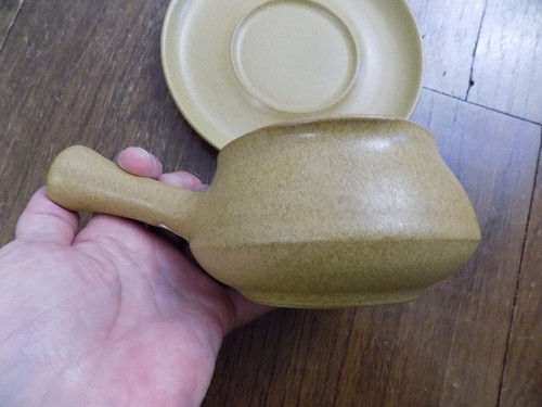 Vtg Denby Fine Stoneware England Gravy Boat w Handle & Underplate Speckled Tan - Picture 6 of 11