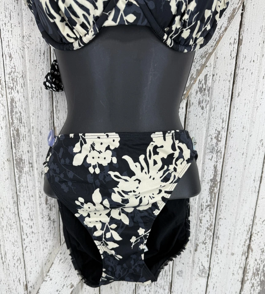 Newport News Bikini Swim Swimsuit Size 14 Black White Floral - Image 3 of 4
