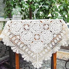 20" White Vintage Hand Crochet Doily Square Lace Table Topper Flower Tablecloth