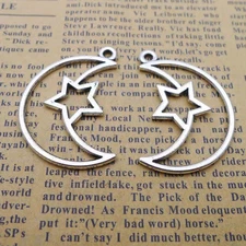 25PCS Silver Tone Filigree Star Crescent Moon Charm Pendant JHS122