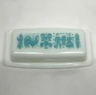 Vintage Pyrex Turquoise Butter Print Amish Covered Butter Dish - MINT
