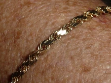 10K SOLID YELLOW GOLD DIAMOND-CUT ROPE TWIST BRACELET/ANKLET -  8 1/8"- 3.18 G