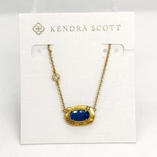 New Kendra Scott Anna Vintage Gold Pendant Necklace In Teal Apatite