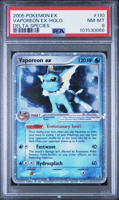 2006 Pokemon EX Delta Species Vaporeon ex Holo Rare 110/113 PSA 8