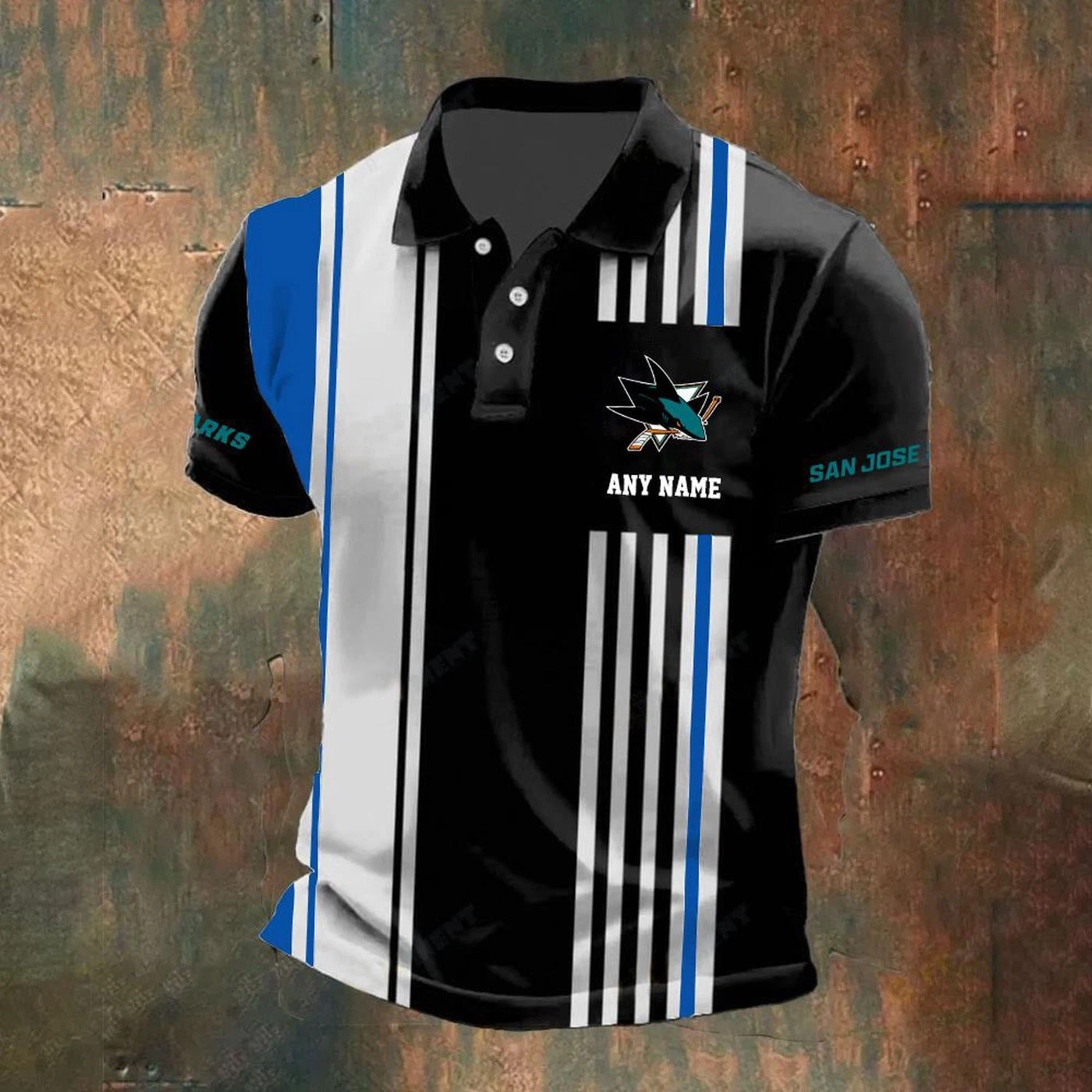 San Jose Sharkss Personalized Name Stripped Polo Design Fan Gear