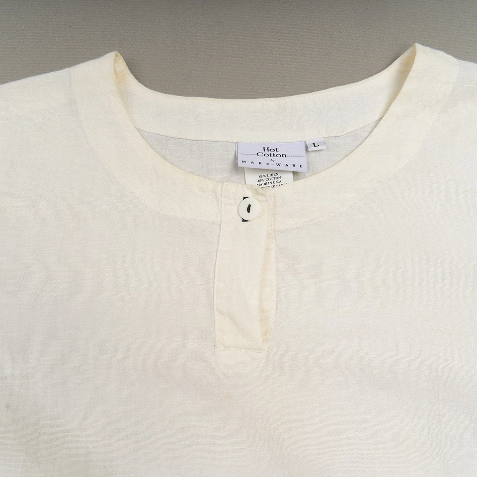 Lo último Blusa de Algodón para Mujer L Marfil Lino Mezcla de Algodón Camisa Botón Marc Ware Foto 3 de 4