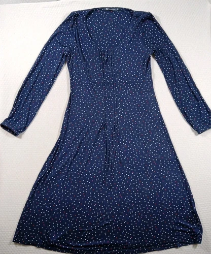 VETEMENTS Abito da tè Crew Clothing Company in jersey taglia 12 blu navy a pois manica lunga