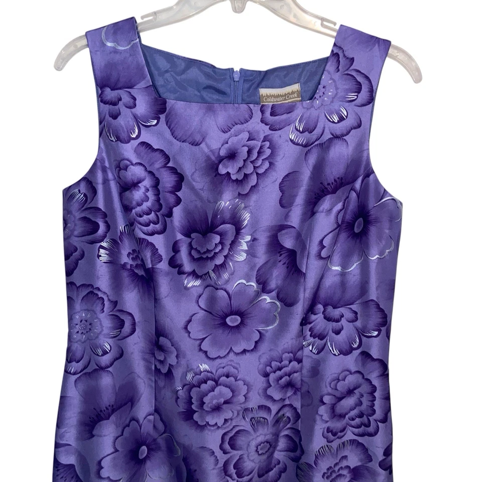 Coldwater Creek Dress Size 8 Floral 100% Silk Fairy Sleeveless Vintage Purple - Image 3 of 4