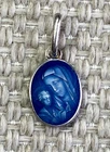 Vintage 950 Sterling Silver Blue Enamel Theotokos Pendant– Icon Virgin Mary