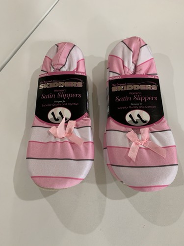 The Original Skidders Women's Satin Slippers PINK STRIPE SIZE SMALL 2 Pair