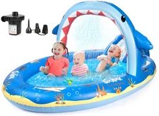 Dinosaurs Inflatable Play Center Kiddie Pool with Slide and Sprinkler for Chi...