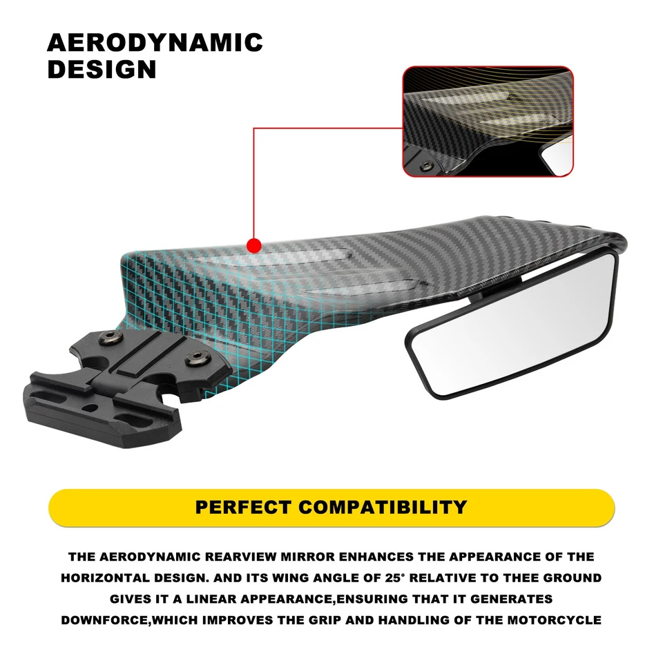 Carbon Fiber Complete Wind Wing Rearview Side Mirrors For Yamaha YZF R1 R3 R6 Foto 3 de 4