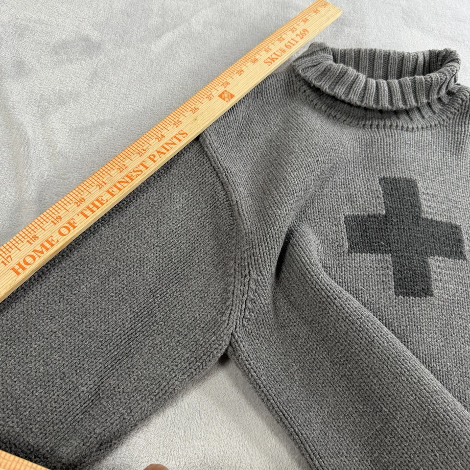 Victorinox Swiss Army Logo Mock Neck Knit Sweater Size Large Gray Cotton Chunky - Image 4 of 4