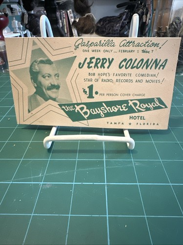 Scheda autografa HOLLYWOOD Jerry Colonna ATTORE The Bayshore Royal Tampa FL