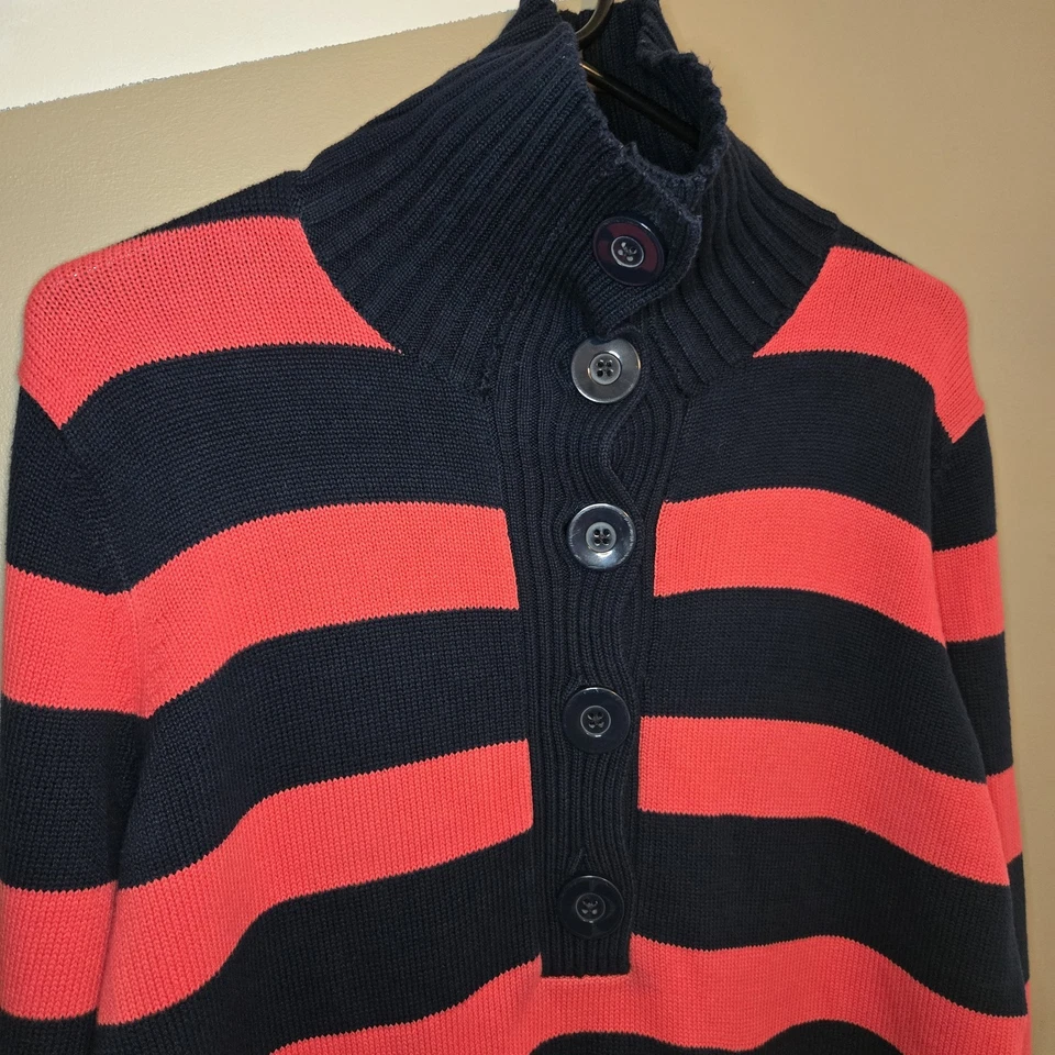 Suéter Jones New York Sport Para Mujer Medio Botón Rosa Azul Rayas Talla Grande Foto 3 de 4