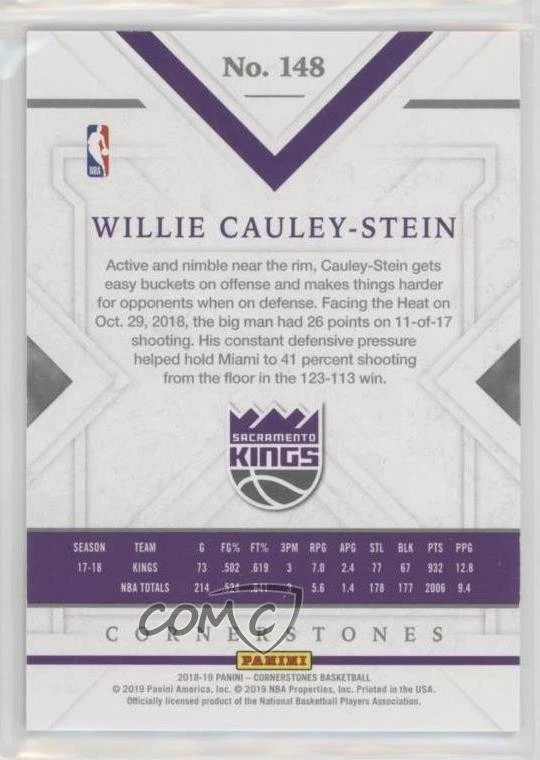 2018-19 Panini Cornerstones /139 Willie Cauley-Stein #148 - Image 2 of 2