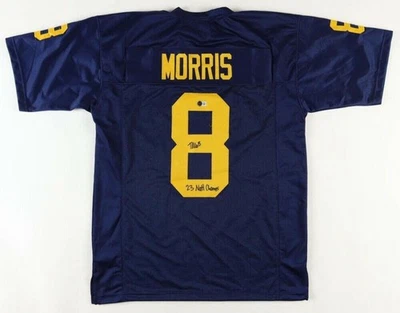 JMC SPORTS Tyler Morris Autographed & Inscribed Michigan Navy Custom Football Jersey Becket
