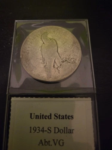 ​1934-S Peace Silver Dollar - Key Date - San Francisco Mint - Abt VG Condition