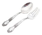 International Sterling Silver 925 Brocade Toddler Fork & Spoon Set Monogrammed
