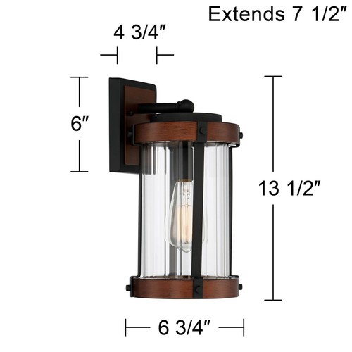 Stan Rustic Outdoor Wall Light Fixture Dark Wood Black Motion Sensor 13 3/4" - Picture 4 of 7