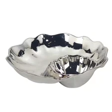 Silver Coast 11.75 In. Silver Porcelain round Chip and Dip Server
