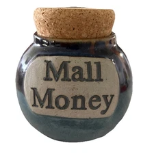 Tumbleweed Pottery Mall Money Fund Jar w/ Cork Lid USA Handcrafted  Blue