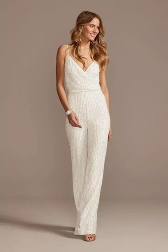 DB Studio Sequin Spaghetti Strap Jumpsuit-white SIZE 0