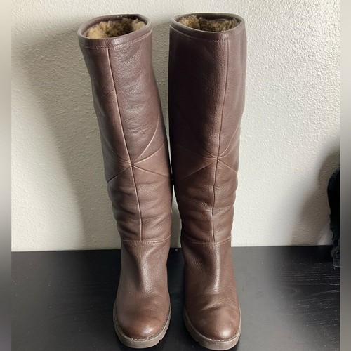 UGG Avery Stout Leather Water Resistant Cuffable High Heeled Boots Women's 8.5 - Picture 3 of 14