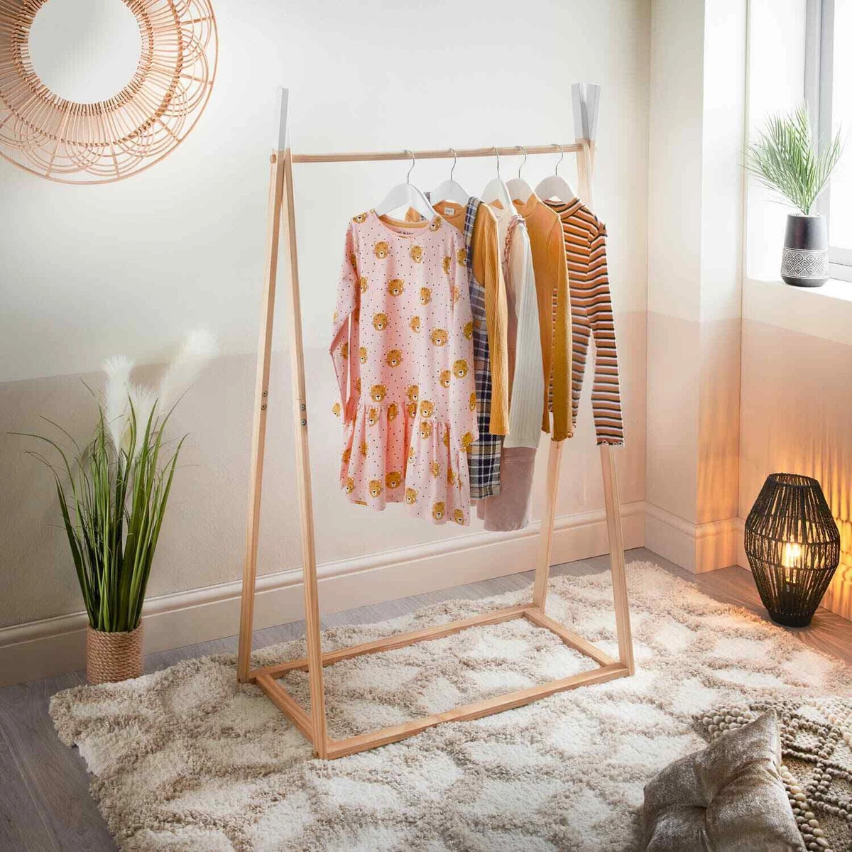 Clothes Rail Wooden Pine Rail With White Painted Tips Clothes