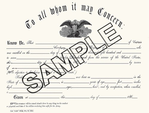Civil War Union Documents Enlistment Discharge Blank Reproductions - Picture 3 of 4