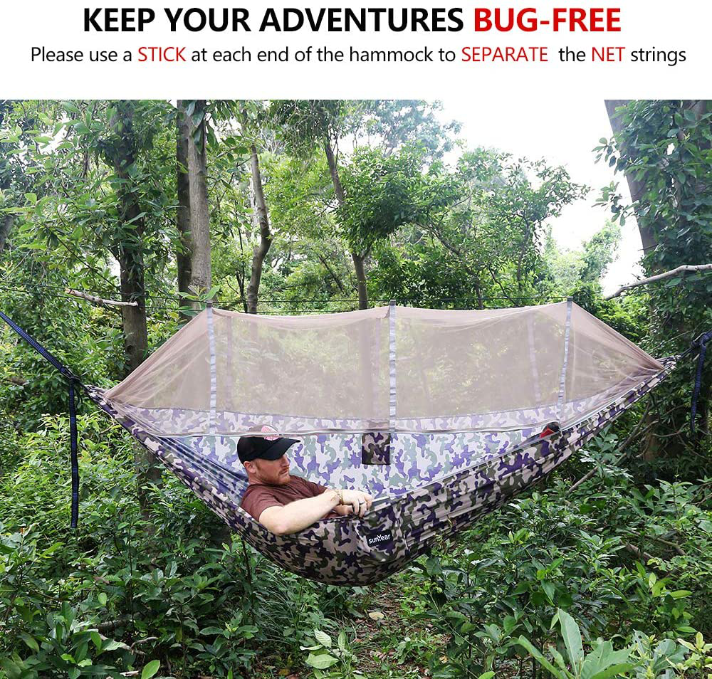 Sunyear Portable Lightweight Camping Hammock with Removable Mosquito Net