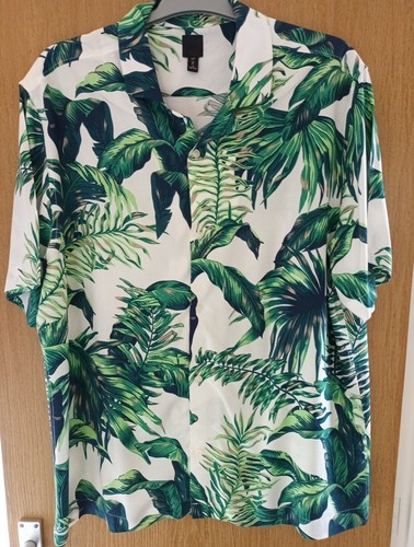 H&M MEN’S unisex TROPICAL PALM LEAF PRINT SHORT SLEEVE SHIRT XL viscose vgc #2 - Picture 1 of 12
