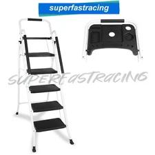 5 Step Ladder w/ Handrails&Tool Tray Platform 330 lbs Folding Step Stool Ladder
