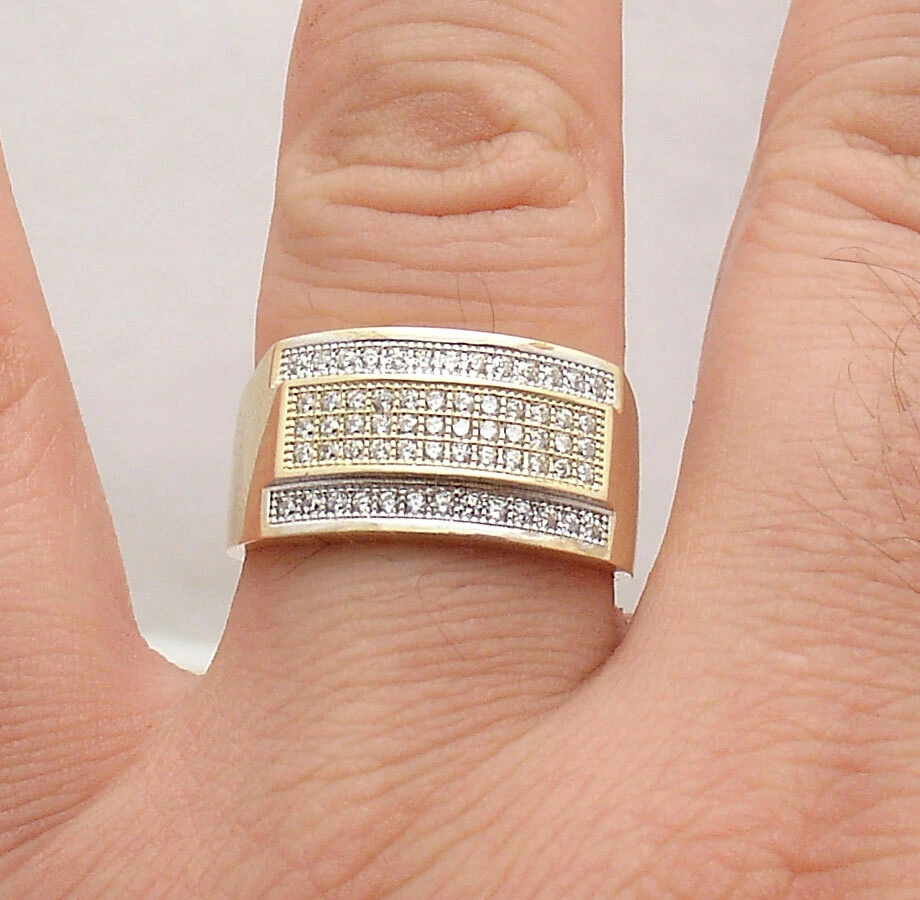 Размер 10 мужской Pave комплект кубический цирконий CZ мизинец кольцо реальный твердый 10K желтое золото - Изображение 4 из 4