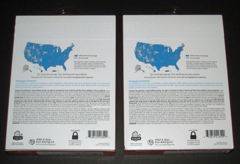 ЛОТ из 2 x новый запечатанный AT&T GoPhone 16GB 5» LG Phoenix 2 предоплаченный 4G LTE смартфон - Изображение 4 из 4