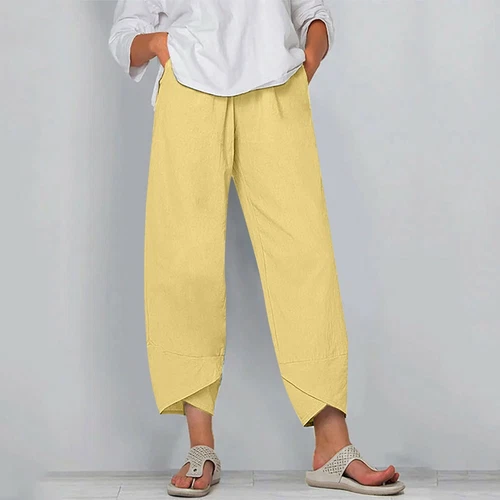 New Womens Ladies Cotton Linen Loose Baggy Casual Harem Pants Trousers Plus Size - Picture 19 of 35