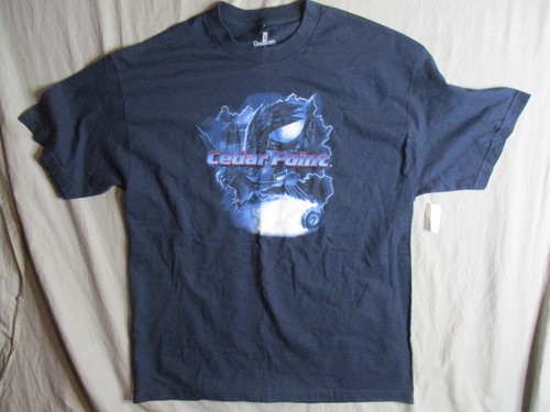 Vtg 90s Y2k Cedar Point Raptor Navy Blue Mens XL Crewneck Graphic Shirt Retired - Picture 2 of 7