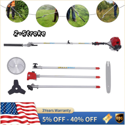 Gas Powered Pole Saw Brush Cutter Gas Hedge Trimmer for Tree Weed Garden 51.7CC