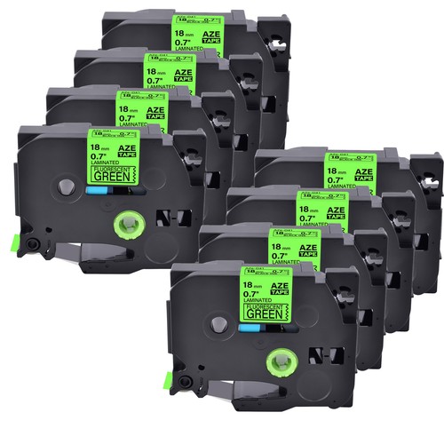 8PK Compatible with Brother TZ TZe-D41 Black on Fluo Green Label Tape 18mm